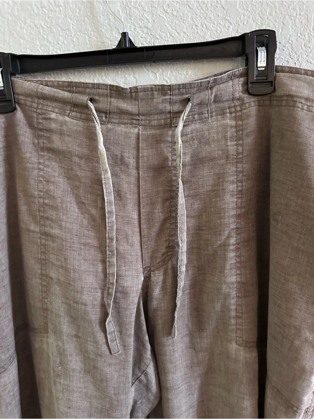 prAna XL Hemp Blend Drawstring Pants Taupe Straight Leg Pull On Outdoor Travel